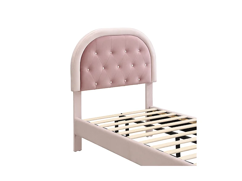 Lit enfant 90 x 200 cm Pieds en métal Tête de lit incurvée Sans matelas Rose velours