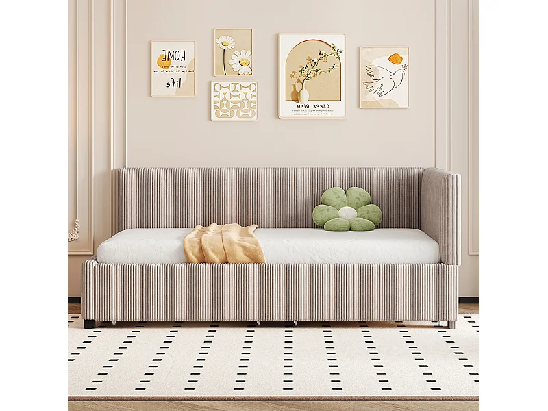 Lit enfant 90x200 cm Lit banquette avec 2 grands tiroirs de rangement et sommier à lattes Gris