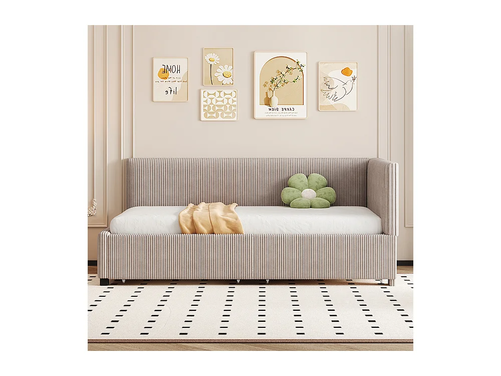 Lit enfant 90x200 cm Lit banquette avec 2 grands tiroirs de rangement et sommier à lattes Gris