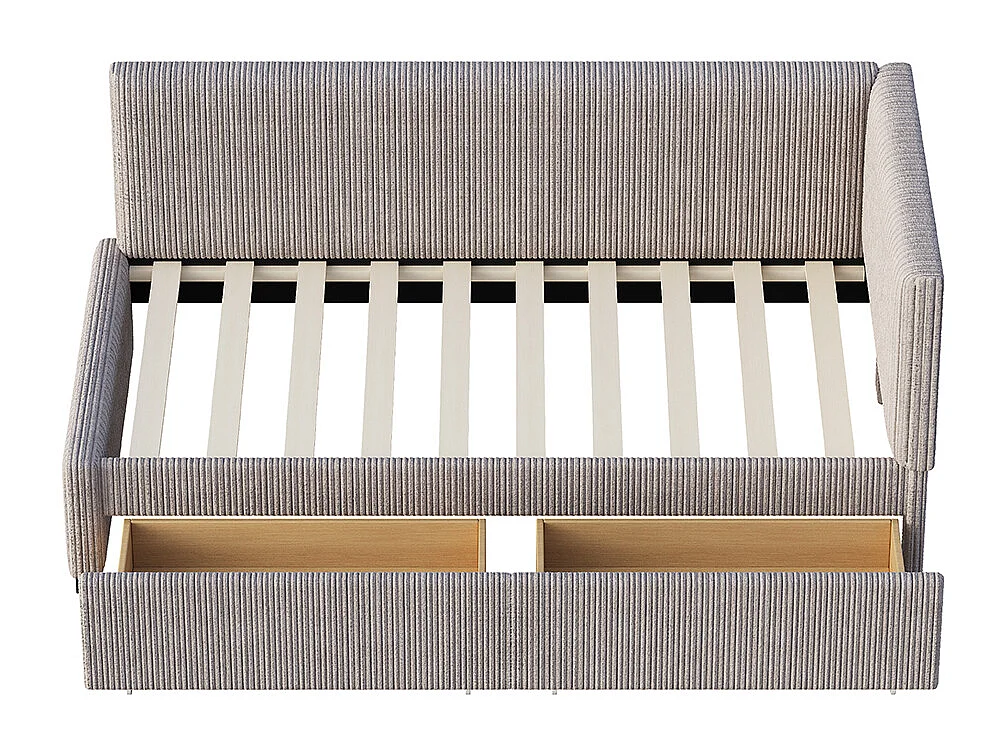 Lit enfant 90x200 cm Lit banquette avec 2 grands tiroirs de rangement et sommier à lattes Gris