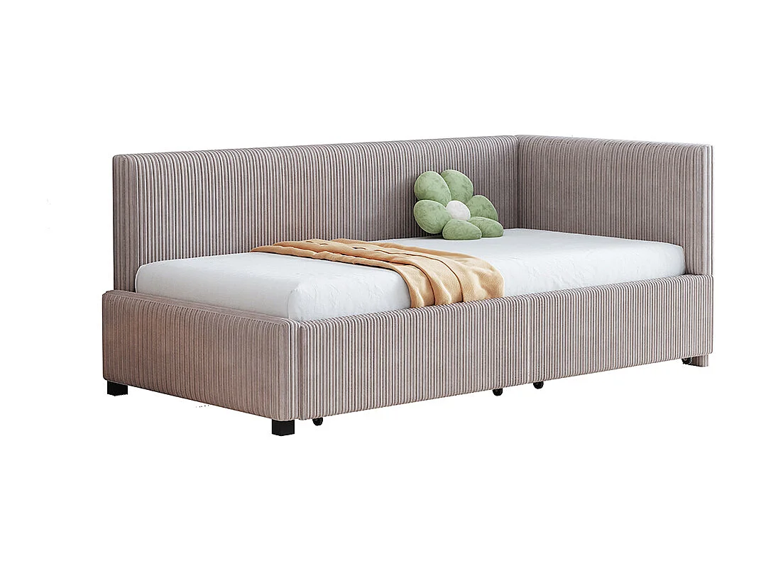Lit enfant 90x200 cm Lit banquette avec 2 grands tiroirs de rangement et sommier à lattes Gris