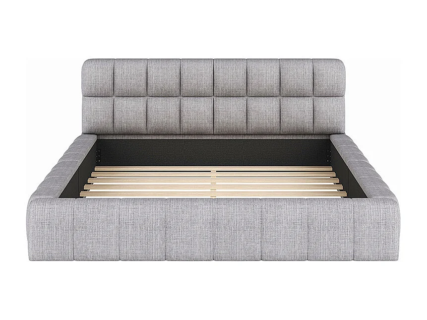 Lit enfant double 140 x 200 cm avec dossier moelleux cadre rembourré sommier lin matelas non inclus Gris