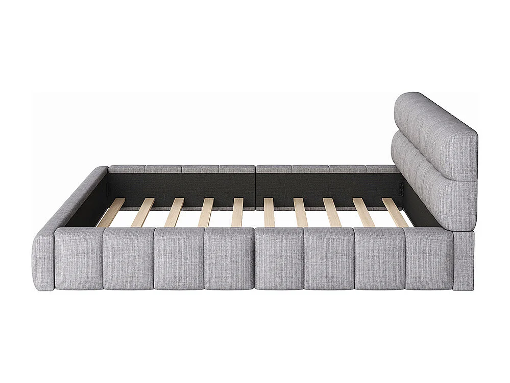 Lit enfant double 140 x 200 cm avec dossier moelleux cadre rembourré sommier lin matelas non inclus Gris