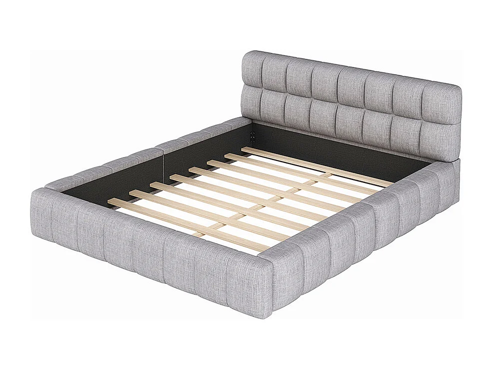 Lit enfant double 140 x 200 cm avec dossier moelleux cadre rembourré sommier lin matelas non inclus Gris