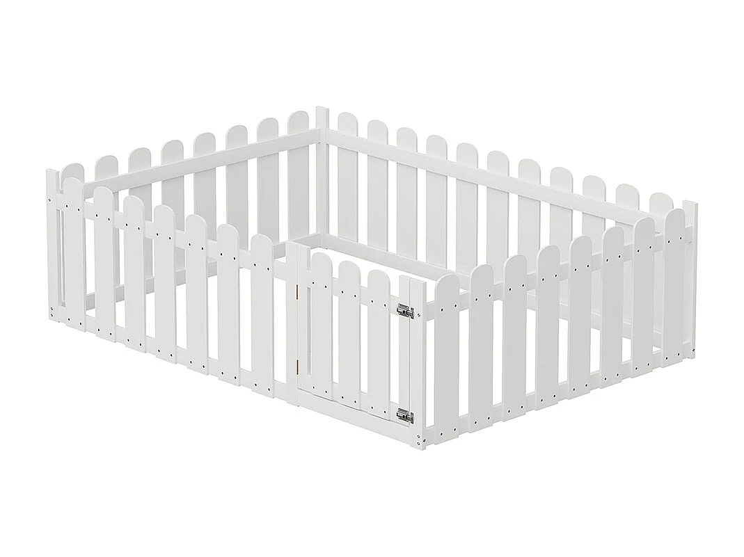 Lit enfant 140 x 200 cm cadre en bois avec bordure et porte Blanc