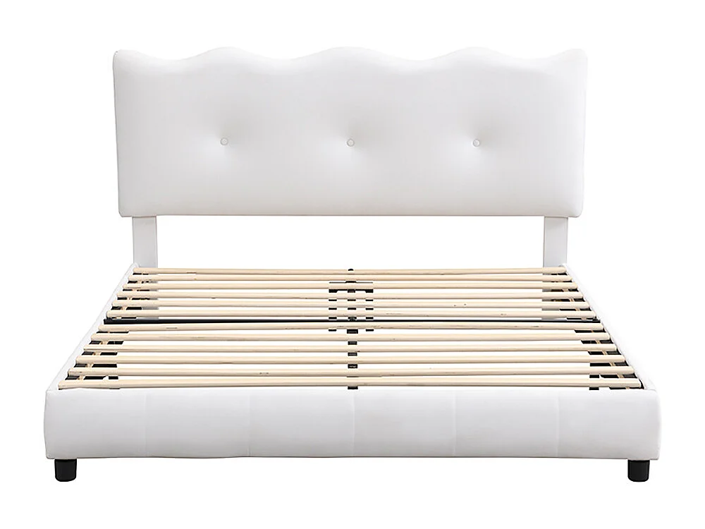 Lit Adulte 140 x 200 cm avec vagues et nuages Tête de lit réglable Sans matelas Velours Blanc