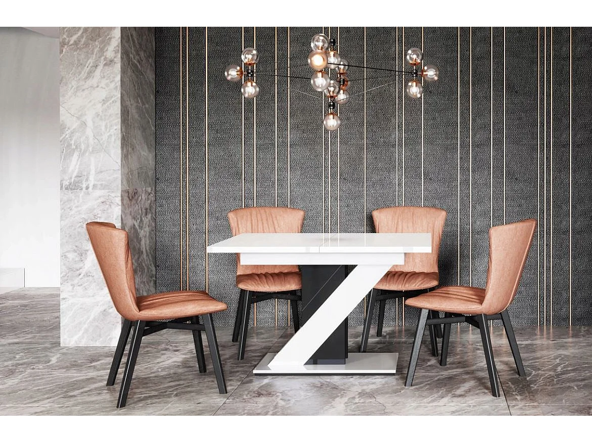 TABLE A MANGER EXTENSIBLE EVAN - BLANC LAQUE ET NOIR 120 - 160 CM