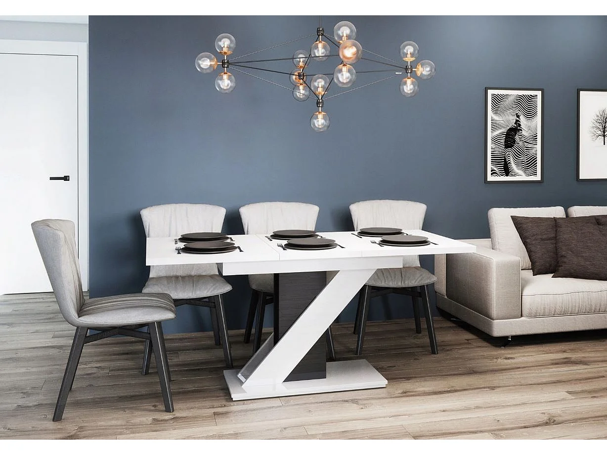 TABLE A MANGER EXTENSIBLE EVAN - BLANC LAQUE ET NOIR 120 - 160 CM