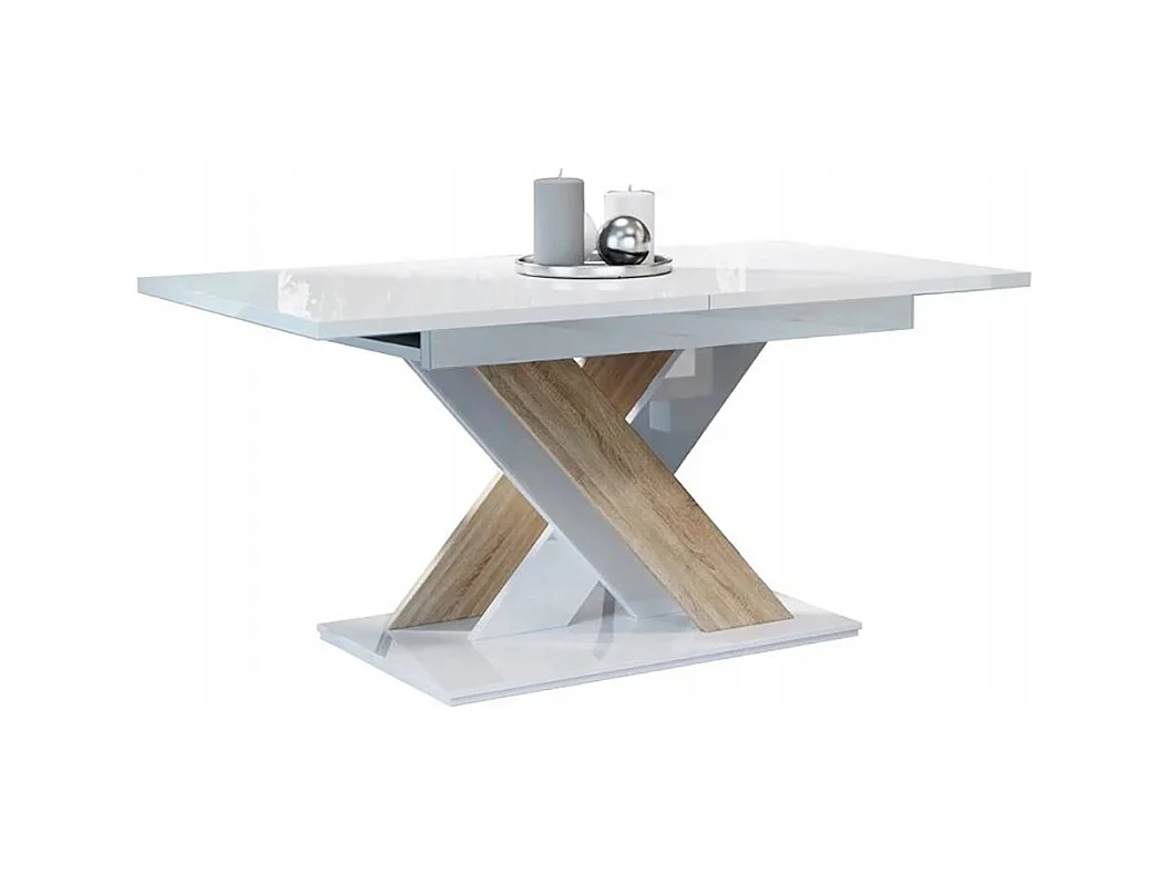 TABLE A MANGER EXTENSIBLE BRUCE - BOIS CHENE et BLANC LAQUE 140-180