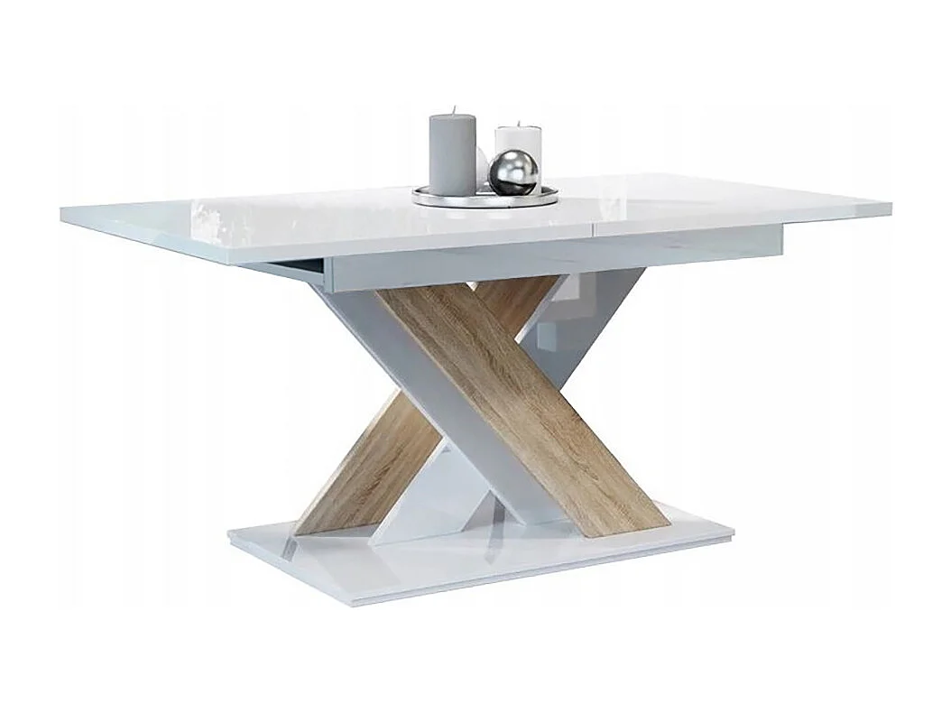 TABLE A MANGER EXTENSIBLE BRUCE - BOIS CHENE et BLANC LAQUE 140-180