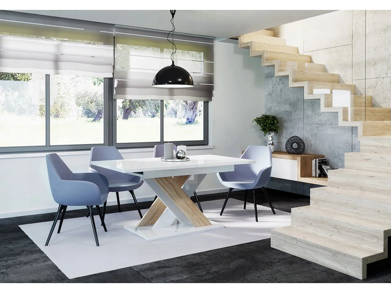 TABLE A MANGER EXTENSIBLE BRUCE - BOIS CHENE et BLANC LAQUE 140-180