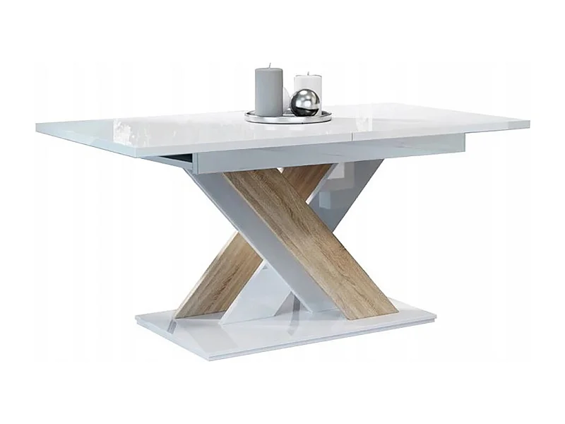 TABLE A MANGER EXTENSIBLE BRUCE - BOIS CHENE et BLANC LAQUE 140-180