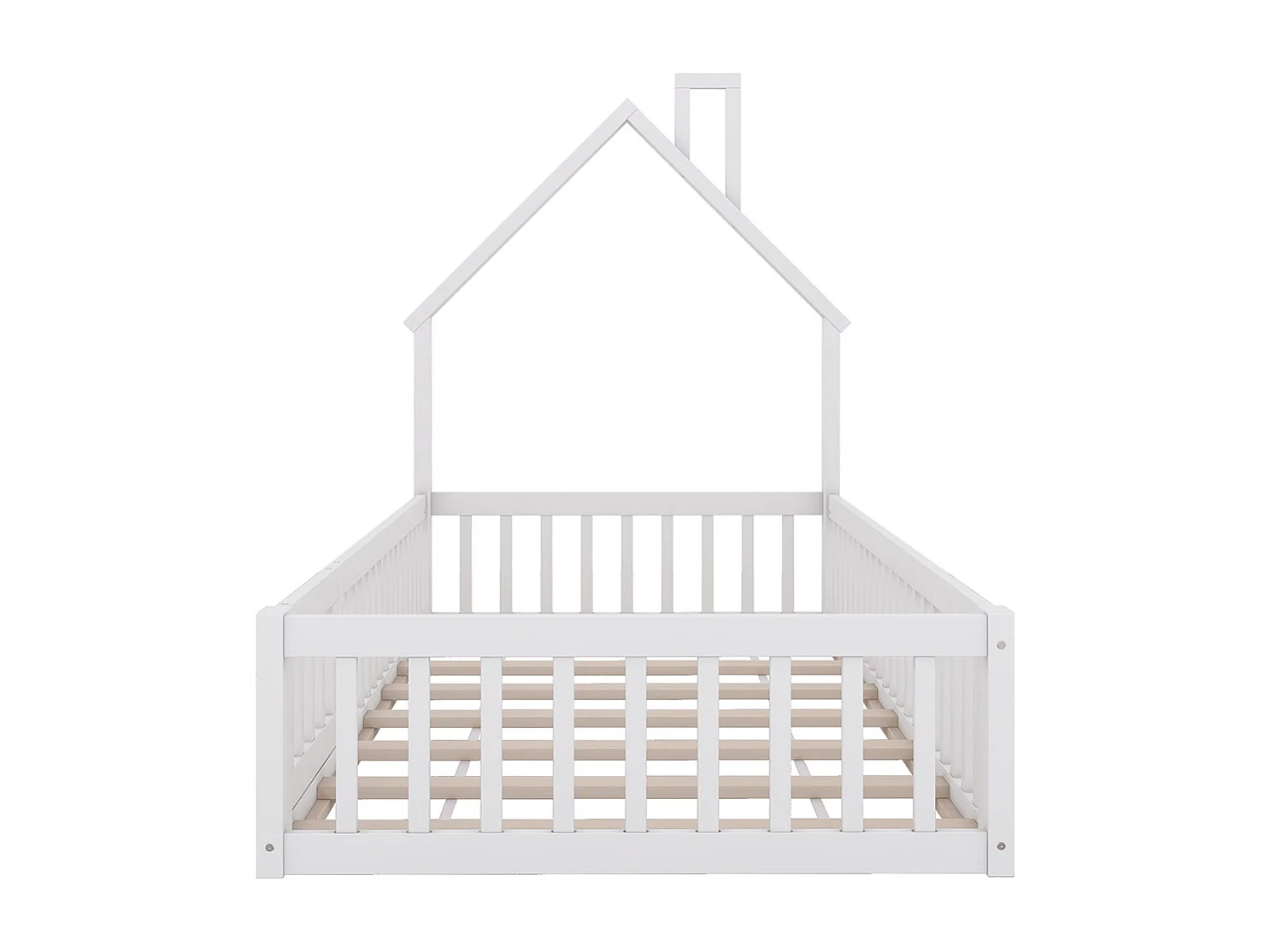 Lit cabane 90 x 200 cm Forme cheminée Sommier à lattes Sans matelas Pin Blanc