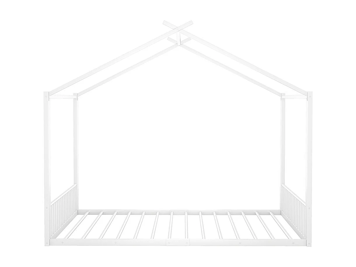 Lit cabane 140 x 200 cm Cadre de lit en fer Style maison Sans matelas Blanc