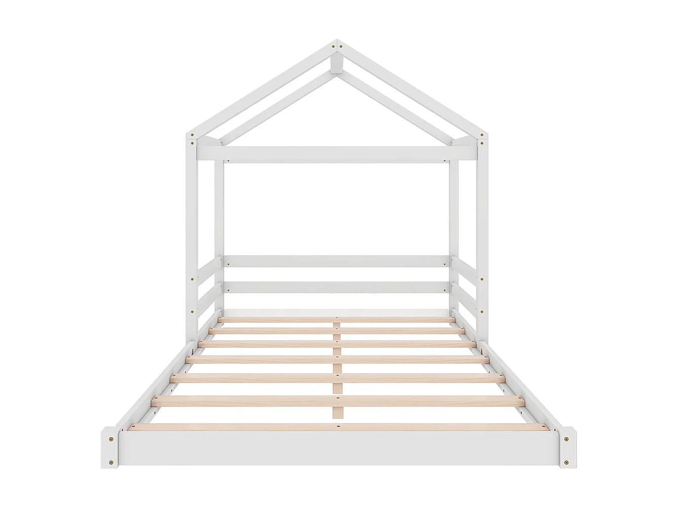 Lit cabane 140 x 200 cm Forme maison Sommier à lattes Sans matelas Pin Blanc