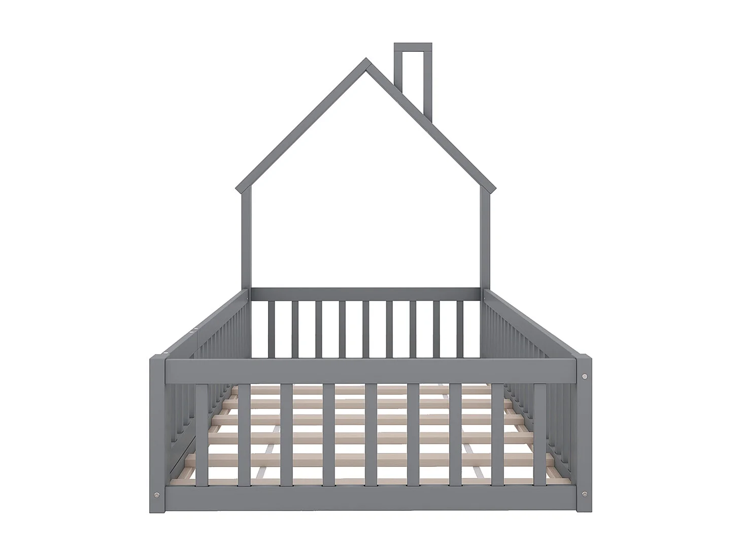 Lit cabane 90 x 200 cm Forme cheminée Sommier à lattes Sans matelas Pin Gris