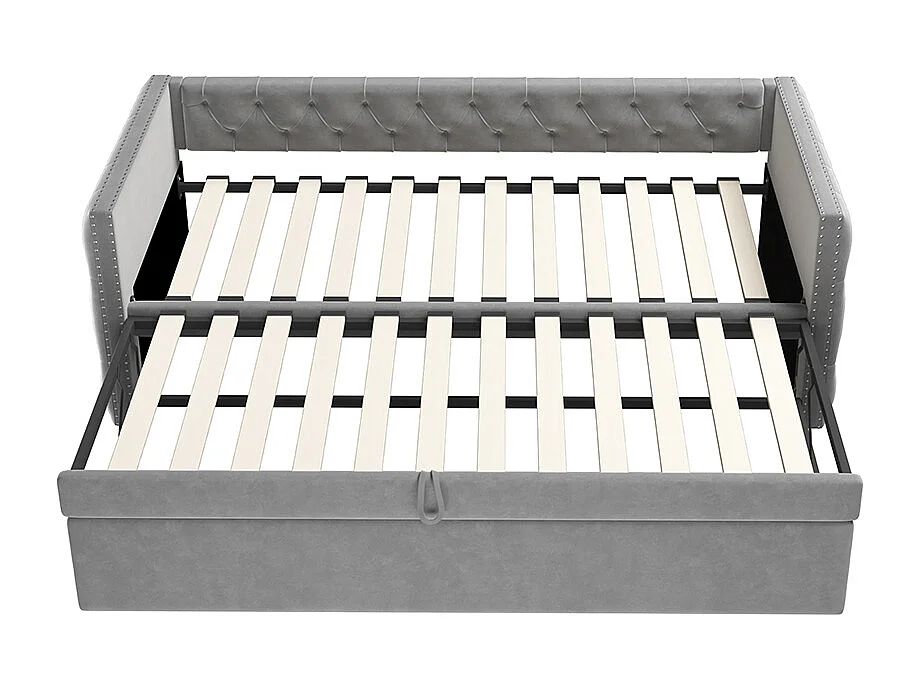 Lit gigogne Lit adulte Lit banquette 90 x 200 avec Sommier à lattes Lit d'invité Velours Gris clair