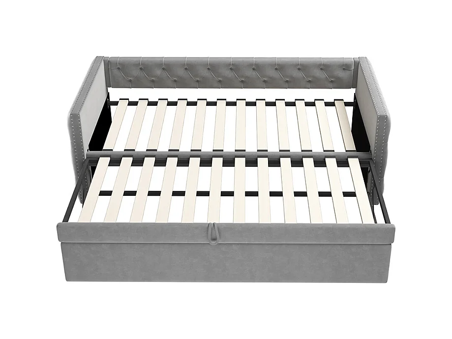 Lit gigogne Lit adulte Lit banquette 90 x 200 avec Sommier à lattes Lit d'invité Velours Gris clair