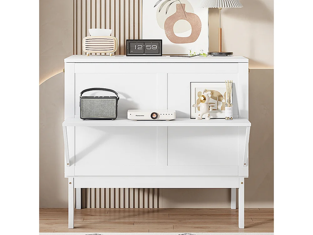 Lit gigogne Lit adulte 90 x 200 Lit mural avec sommier à lattes Armoire verticale Bois Blanc