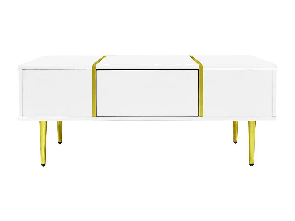 Table basse brillante moderne sobre avec 2 tiroirs Blanc