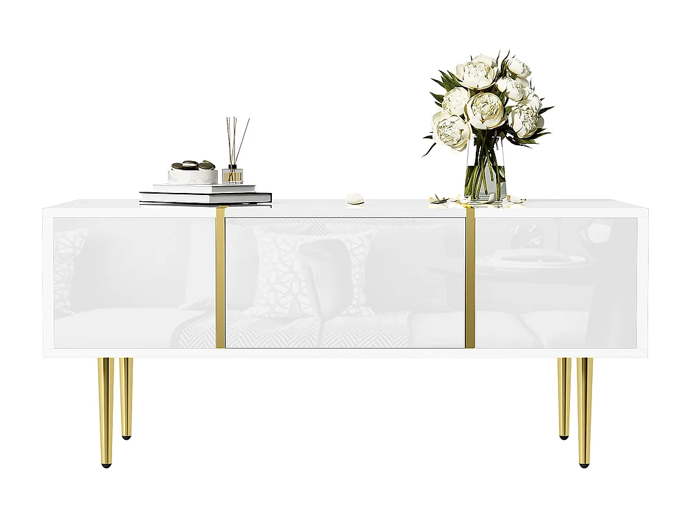 Table basse brillante moderne sobre avec 2 tiroirs Blanc