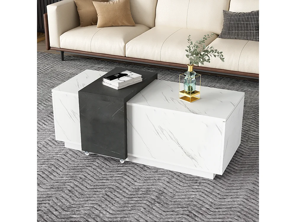 Table basse classique en faux marbre Idéal pour le salon et le bureau Blanc