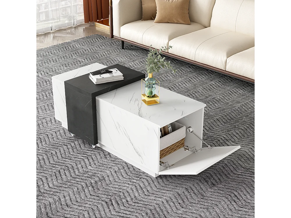 Table basse classique en faux marbre Idéal pour le salon et le bureau Blanc