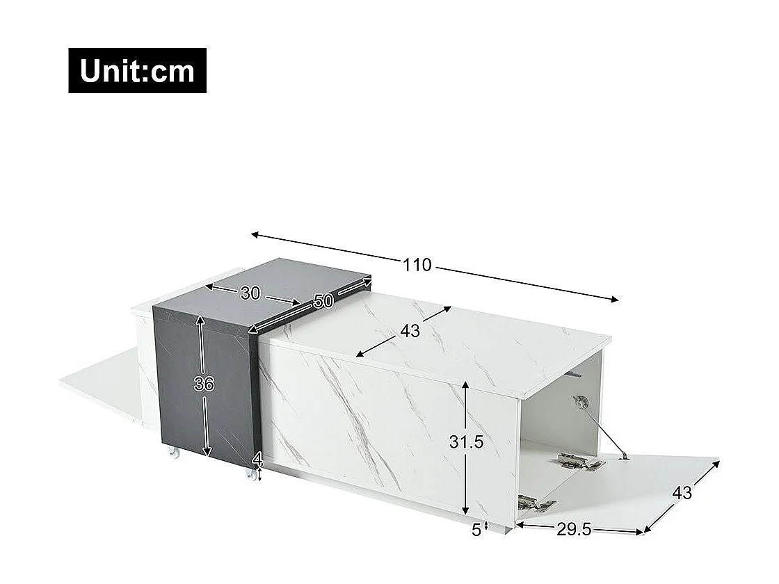 Table basse classique en faux marbre Idéal pour le salon et le bureau Blanc