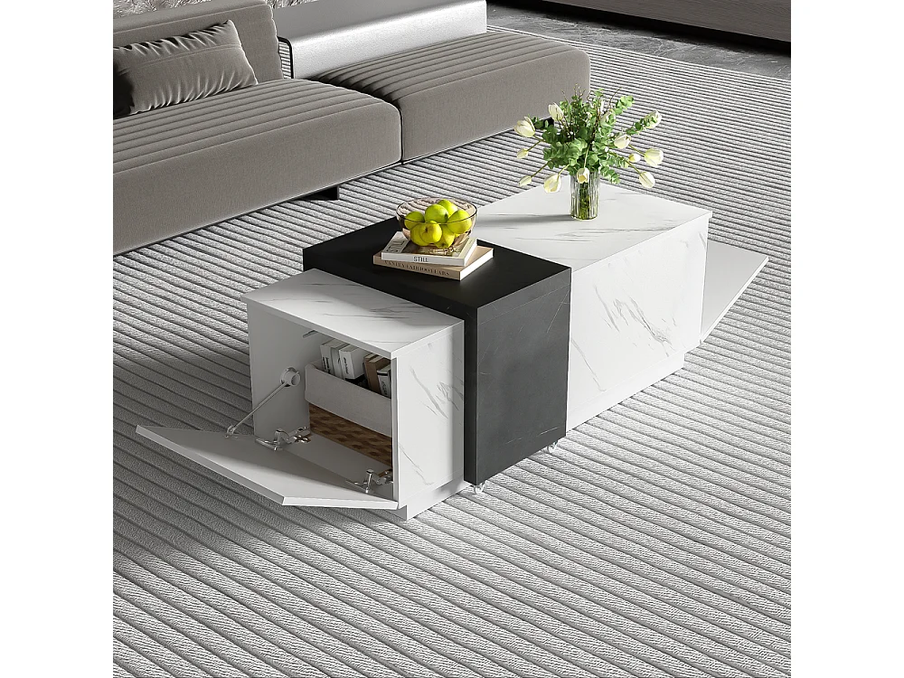 Table basse classique en faux marbre Idéal pour le salon et le bureau Blanc