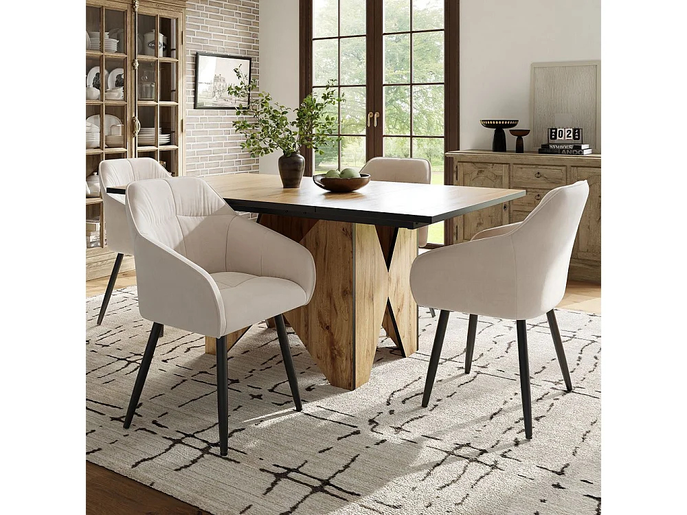 Table de salle à manger pour 4-6 personnes conception unique des pieds de table Table de cuisine moderne en bois Marron clair