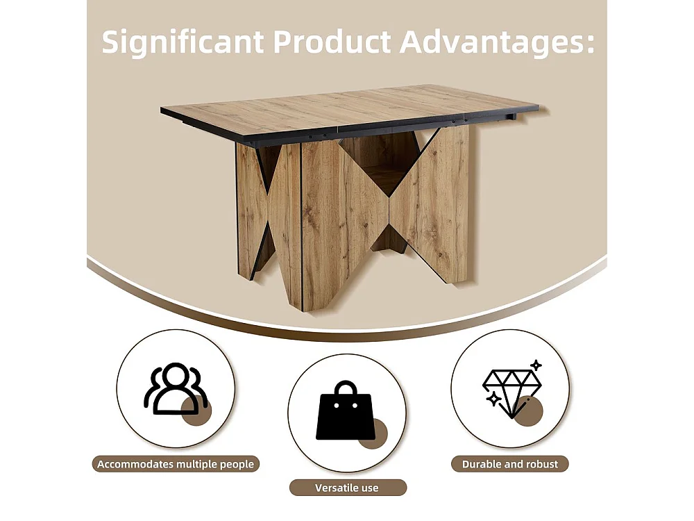 Table de salle à manger pour 4-6 personnes conception unique des pieds de table Table de cuisine moderne en bois Marron clair