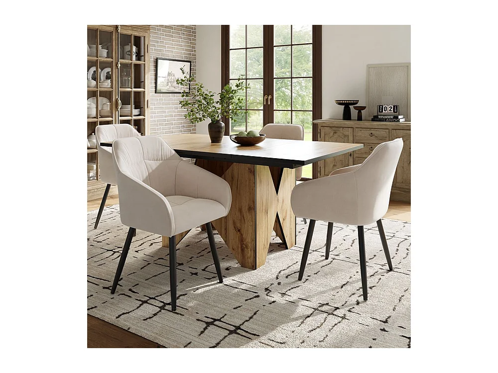 Table de salle à manger pour 4-6 personnes conception unique des pieds de table Table de cuisine moderne en bois Marron clair