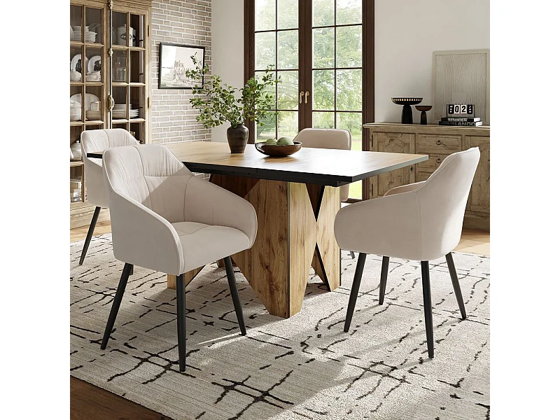 Table de salle à manger pour 4-6 personnes conception unique des pieds de table Table de cuisine moderne en bois Marron clair