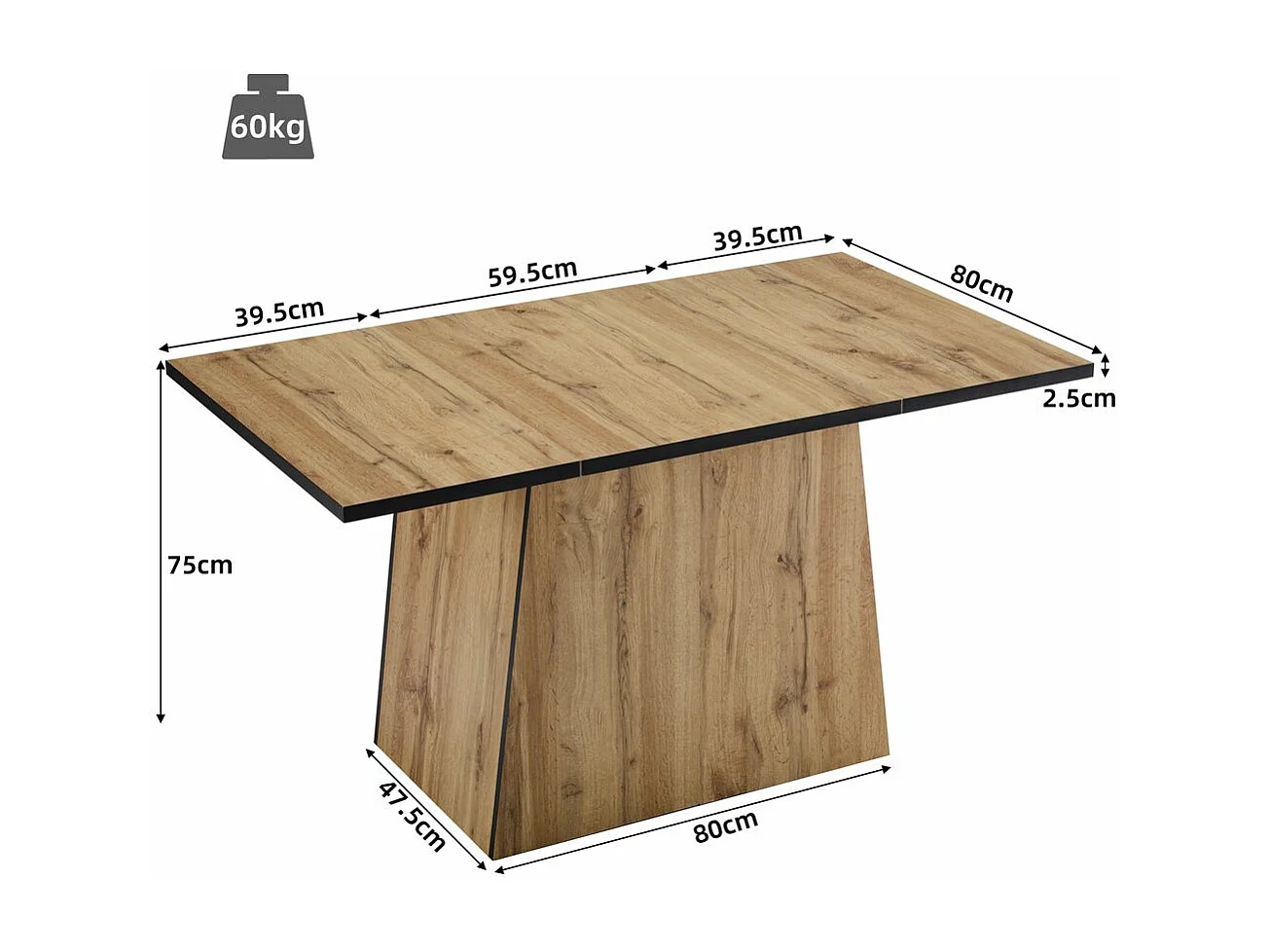 Table de salle à manger pour 4-6 personnes Table de cuisine moderne en bois table de bistrot non amovible Marron clair