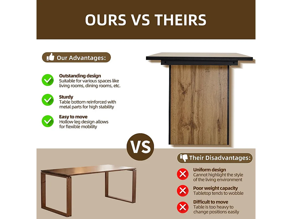 Table de salle à manger pour 4-6 personnes Table de cuisine moderne en bois table de bistrot non amovible Marron clair