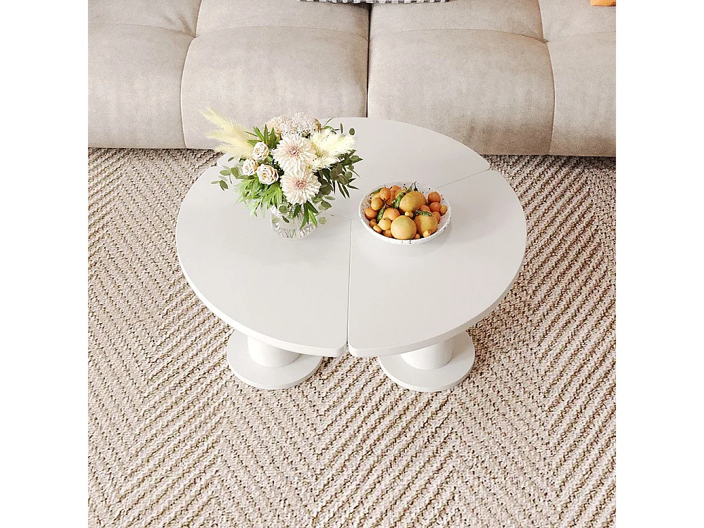 Table basse ronde MDF laqué pieds PVC Blanc