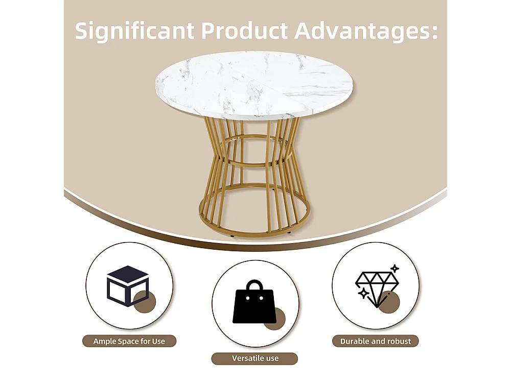 Table de salle à manger de petit déjeuner avec pied métallique cadre métallique stable moderne marbré Blanc