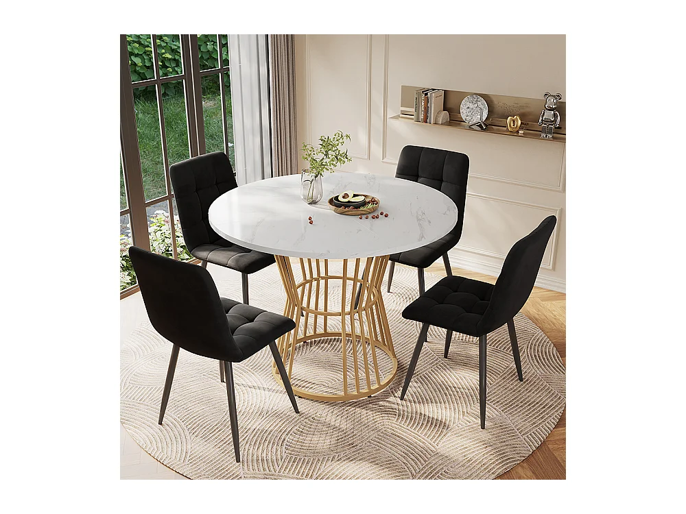 Table de salle à manger de petit déjeuner avec pied métallique cadre métallique stable moderne marbré Blanc