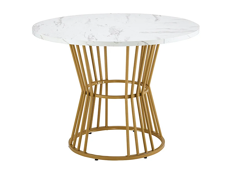 Table de salle à manger de petit déjeuner avec pied métallique cadre métallique stable moderne marbré Blanc