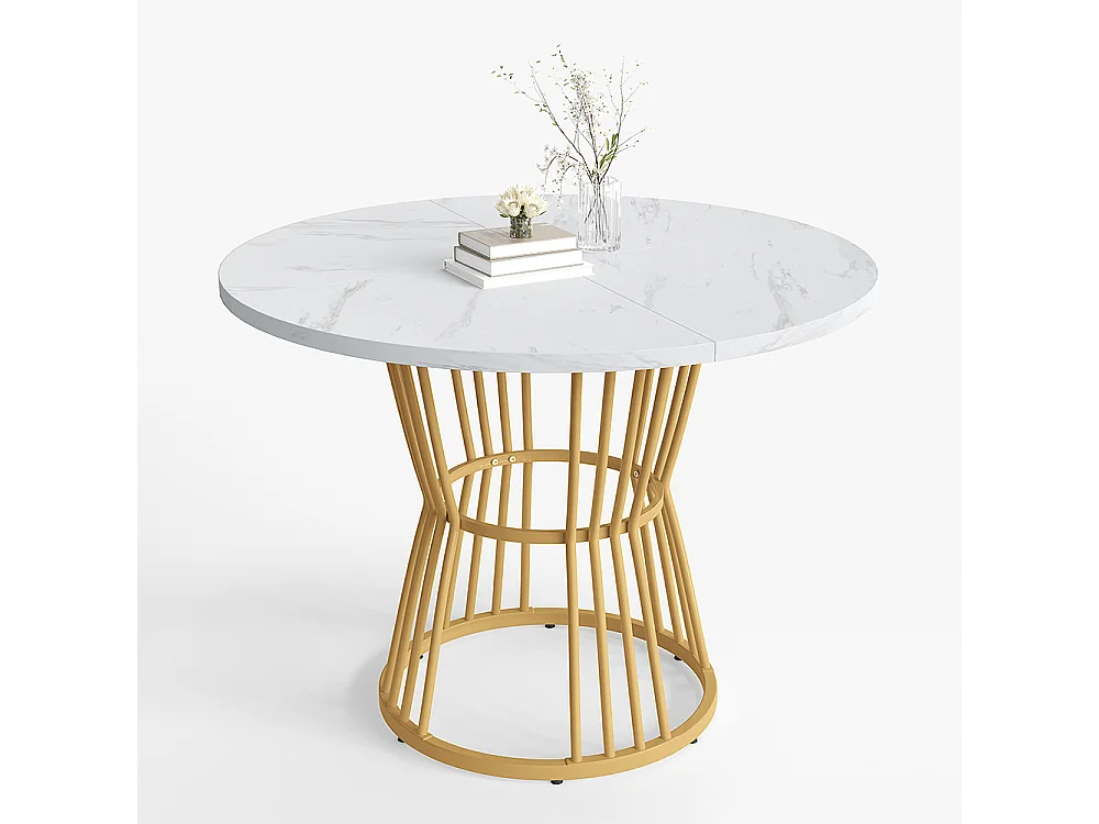 Table de salle à manger de petit déjeuner avec pied métallique cadre métallique stable moderne marbré Blanc