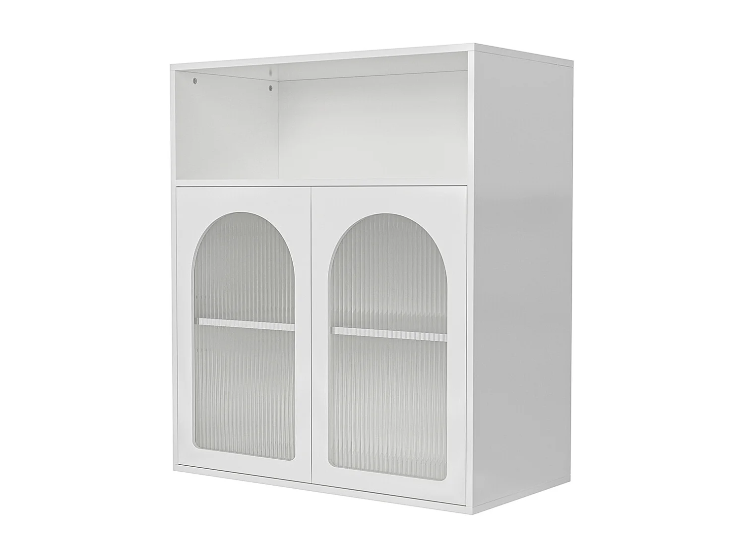 Buffet Meuble de rangement avec portes vitrées LED pour cuisine salon Blanc