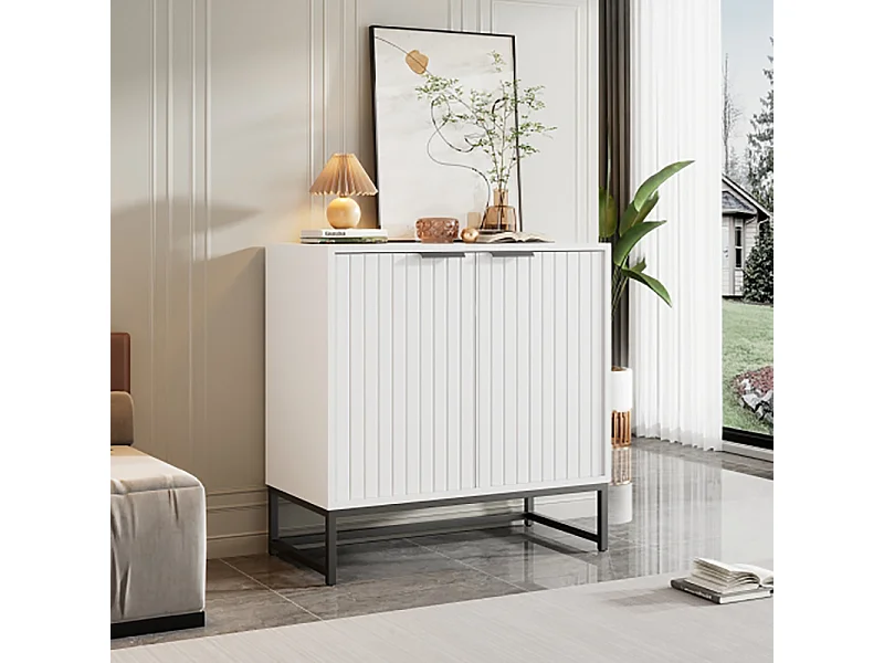 Commode Buffet avec 2 portes en forme de vide blanc