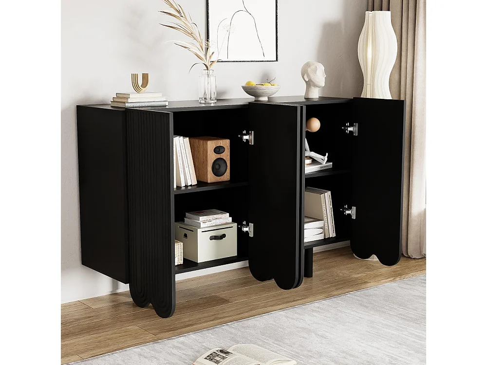 Sideboard Buffet en forme de goutte avec portes moulées et charnière tampon Noir