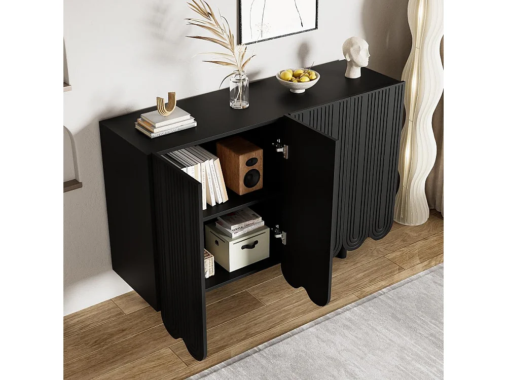 Sideboard Buffet en forme de goutte avec portes moulées et charnière tampon Noir
