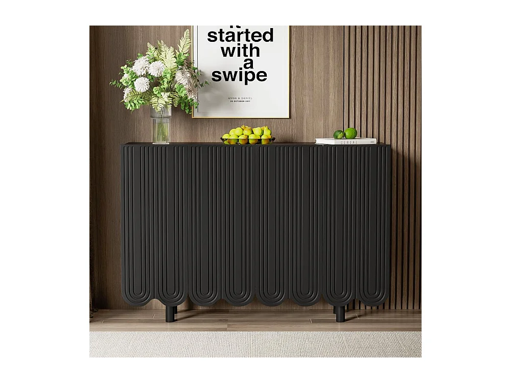 Sideboard Buffet en forme de goutte avec portes moulées et charnière tampon Noir