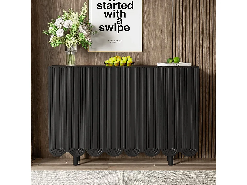 Sideboard Buffet en forme de goutte avec portes moulées et charnière tampon Noir