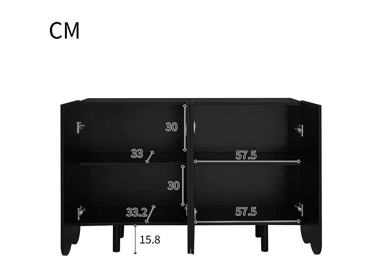 Sideboard Buffet en forme de goutte avec portes moulées et charnière tampon Noir