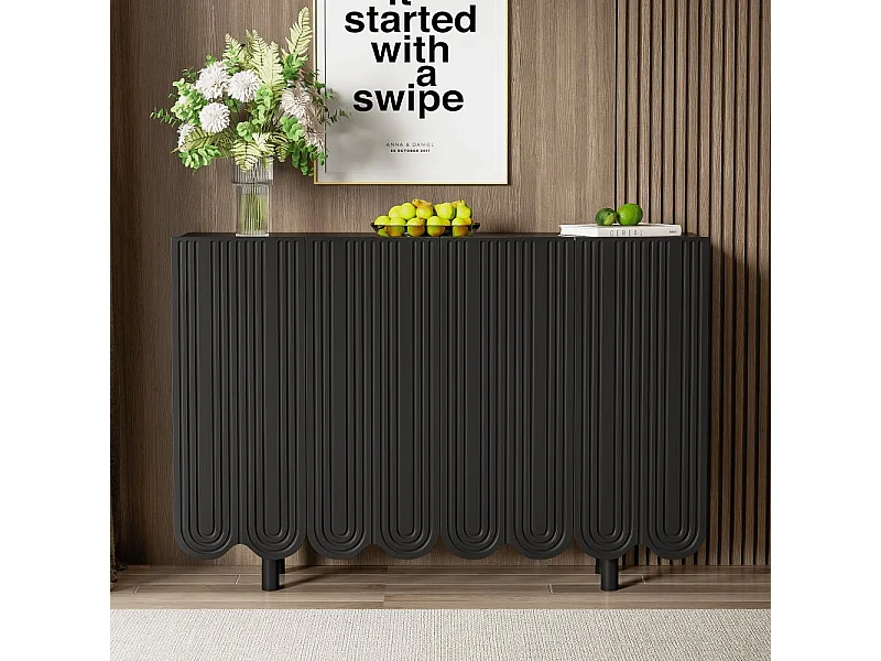 Sideboard Buffet en forme de goutte avec portes moulées et charnière tampon Noir