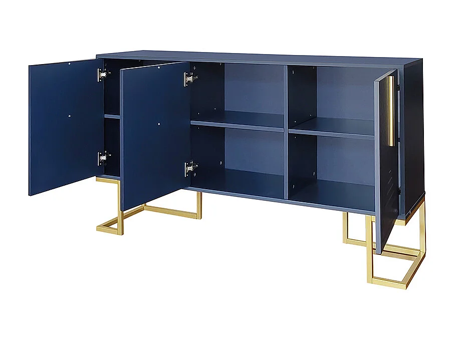 Dressoirs d'entrée Buffet de salle à manger à trois portes avec étagères réglables bleu