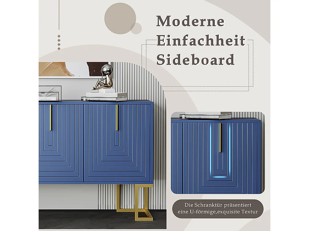 Dressoirs d'entrée Buffet de salle à manger à trois portes avec étagères réglables bleu